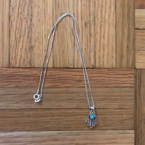 Hamza hand pendant with opal on silver cha…